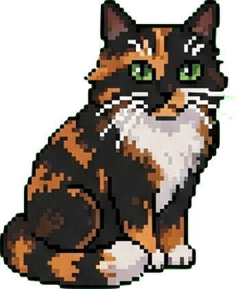 The calico ship cat, sitting